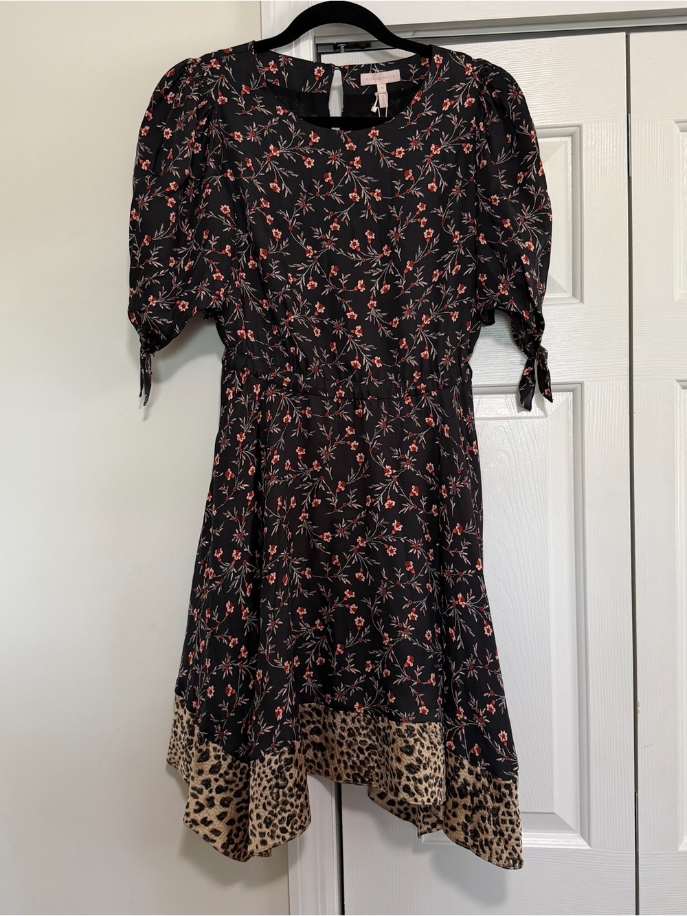 Rebecca Taylor Black Floral Mid Length Dress Short Sleeve Size XS, NWT